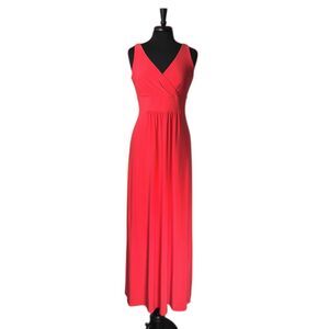 Ralph Lauren Women's Maxi Dress Pink Stretch Surplice V-Neck Formal Party Sz 10